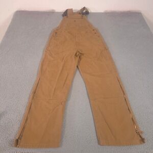 Berne Overalls Mens 36x32 Tan Duck Canvas Zip Leg Straight Reinforced Knee Bibs